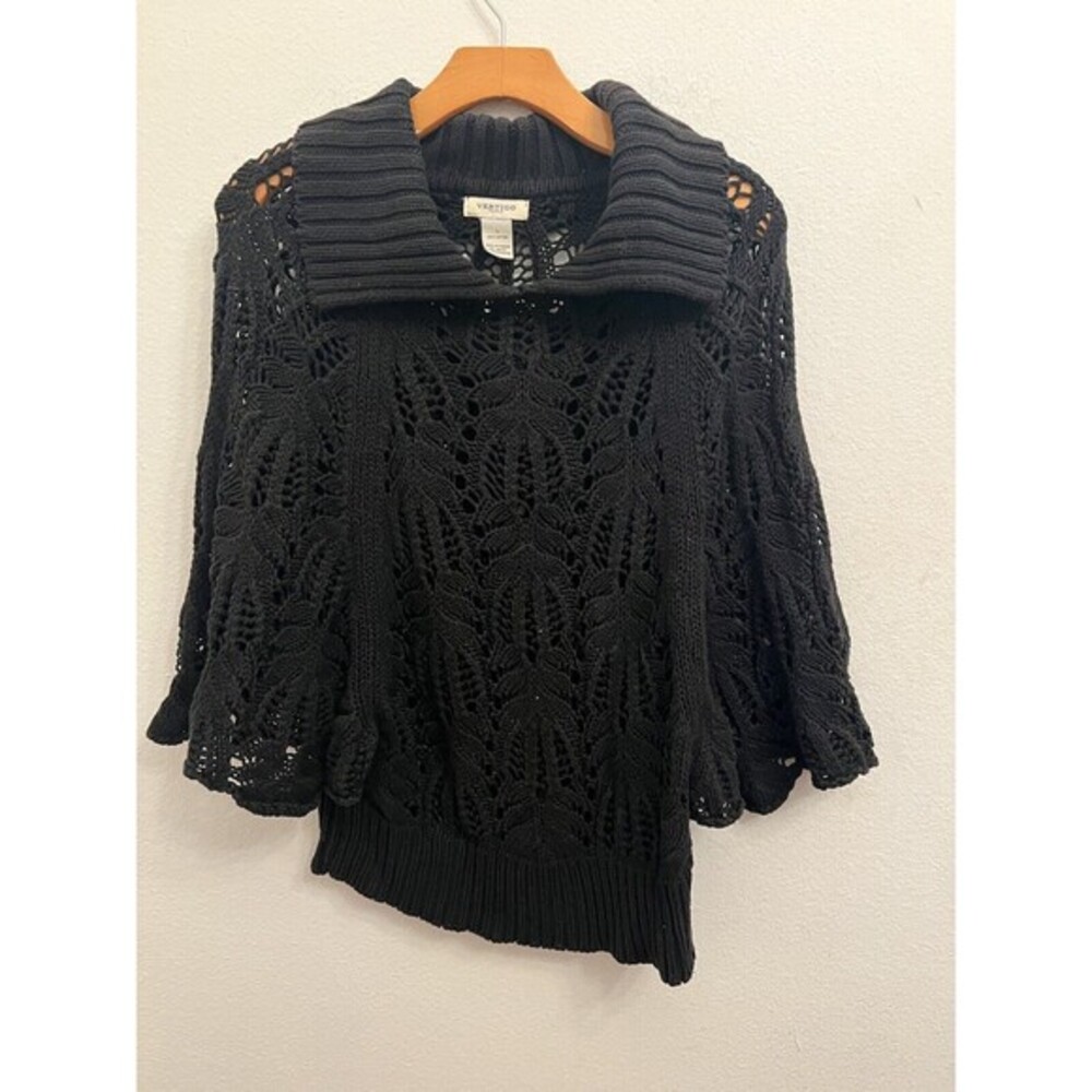 VERTIGO PARIS BLACK OPEN KNIT SWEATER SIZE L (L8)